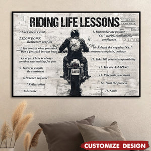 Personalized Motivational Quote Riding Life Lessons Poster - Gift For Biker