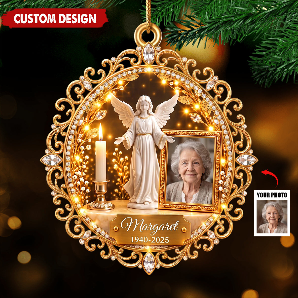 Personalized Guardian Angel Photo Acrylic Ornament, Memorial Christmas Ornament, Loss Of Loved One Gift