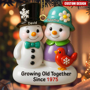 Personalized Growing Old Together Snowman Couple Ornament