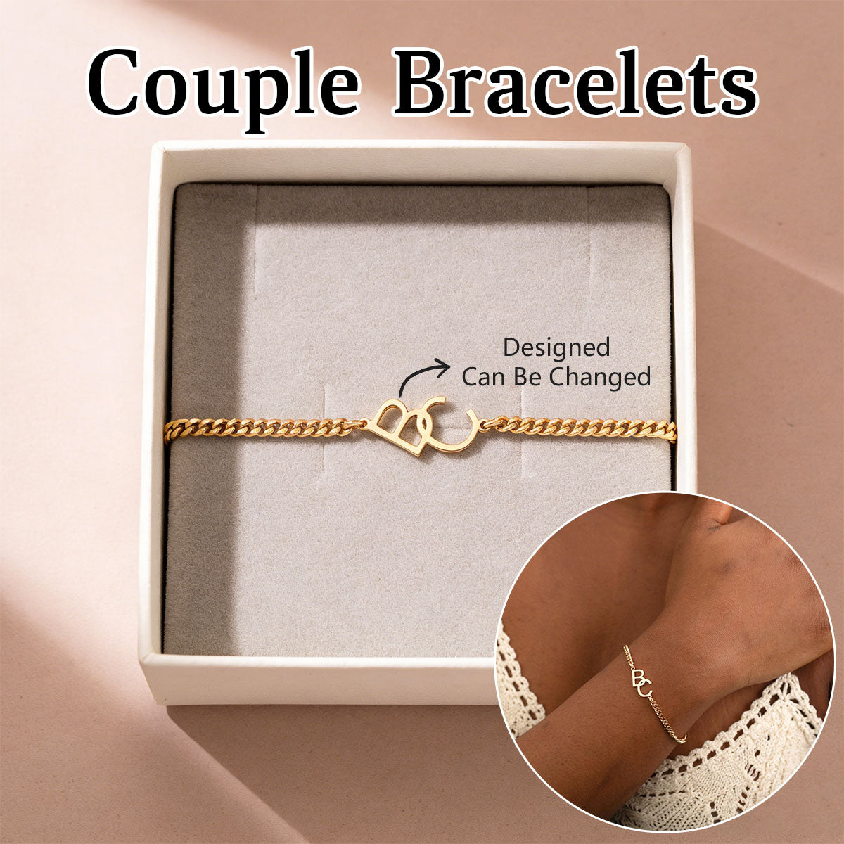 Personalized Couple Two Initial Bracelet-Anniversary Gifts
