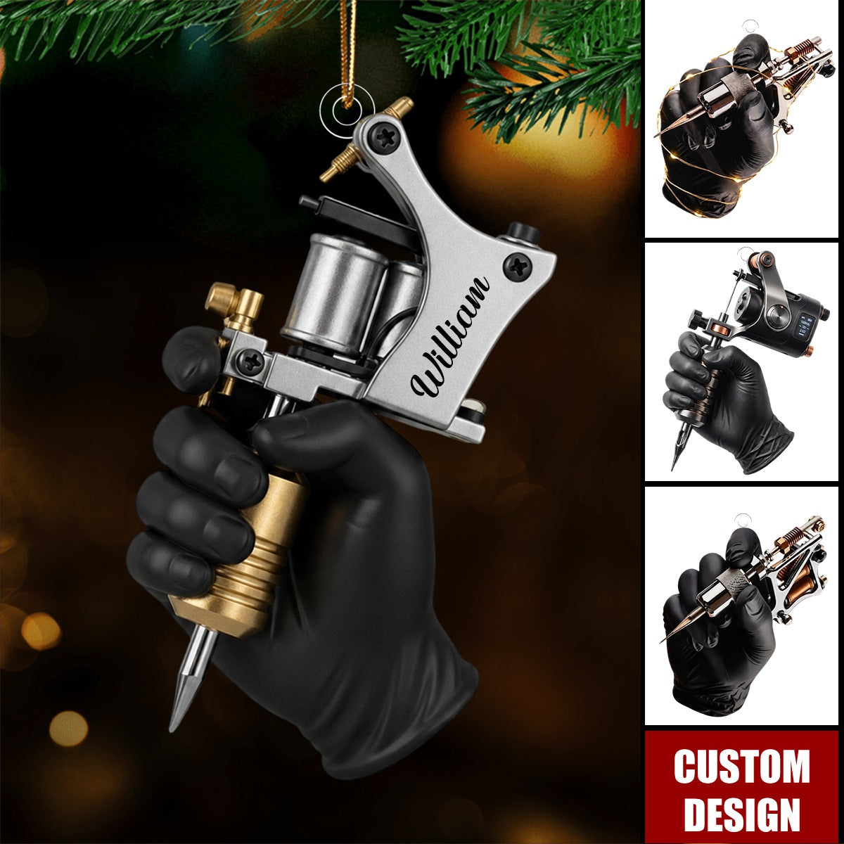Personalized Tattoo Machine Christmas Ornament,Tattoo Artist Gift, Tattooist Ornament
