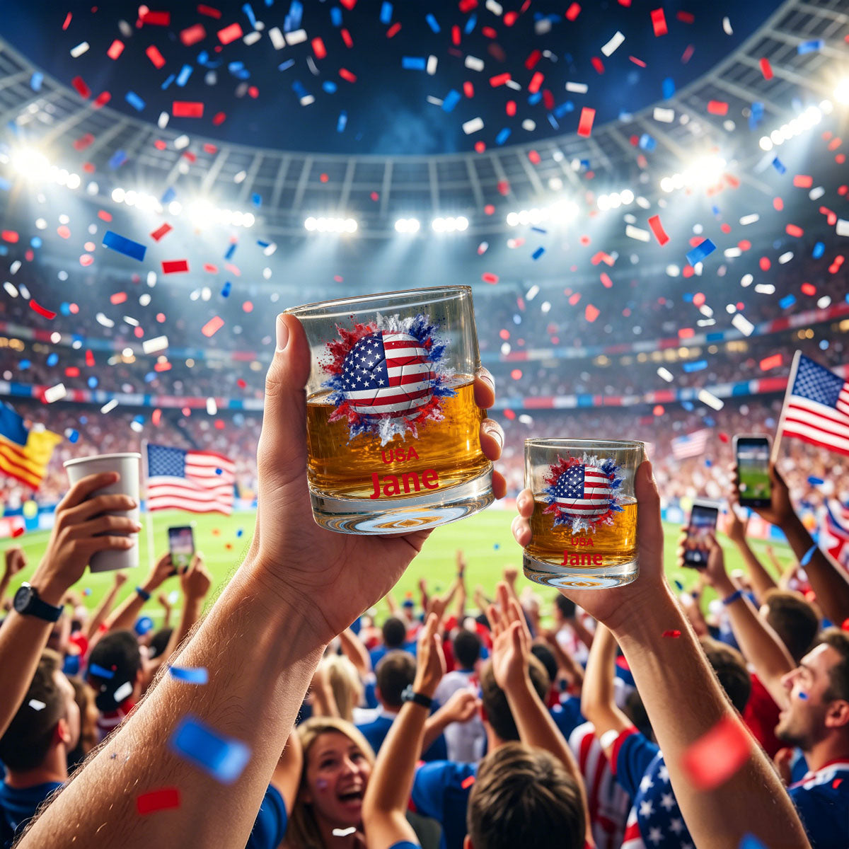 Personalized Soccer Whiskey Glass - Country Flags Gift For Soccer Lovers