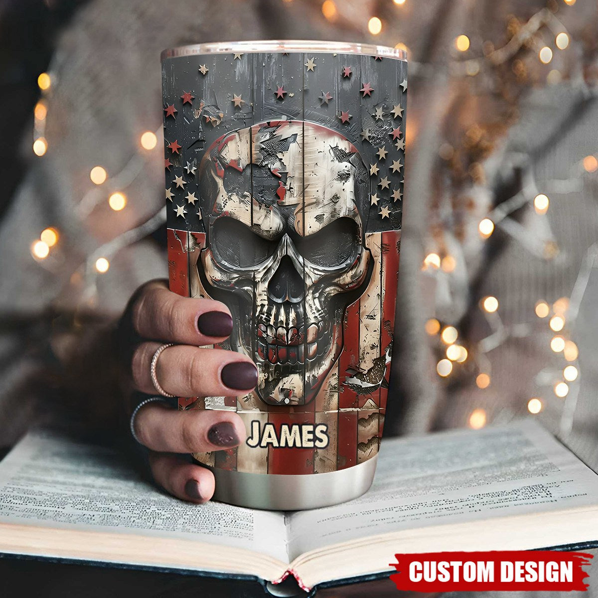Personalized America Skull Tumbler - Gift For Patriotic Skull Lovers