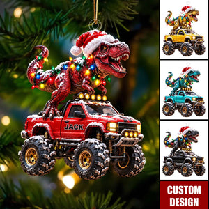 Custom Dinosaur Truck Ornament, Personalized Dinosaur Acrylic Ornament for Boys, Christmas Gift For Kids