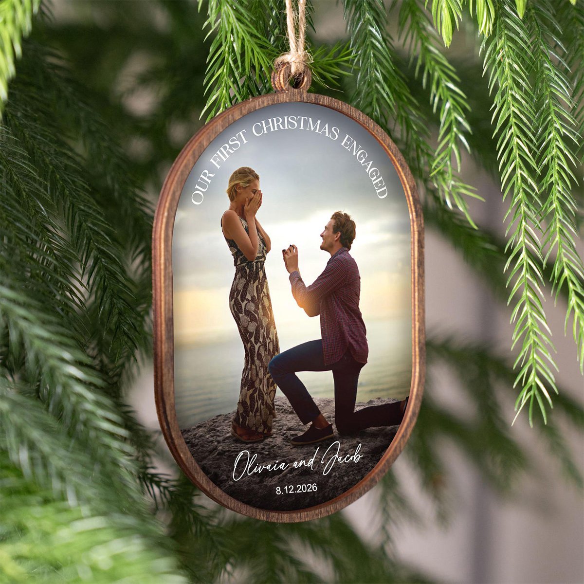 Engaged Ornament With Photo  - Personalized First Christmas Keepsake - Engagement Gift 2026