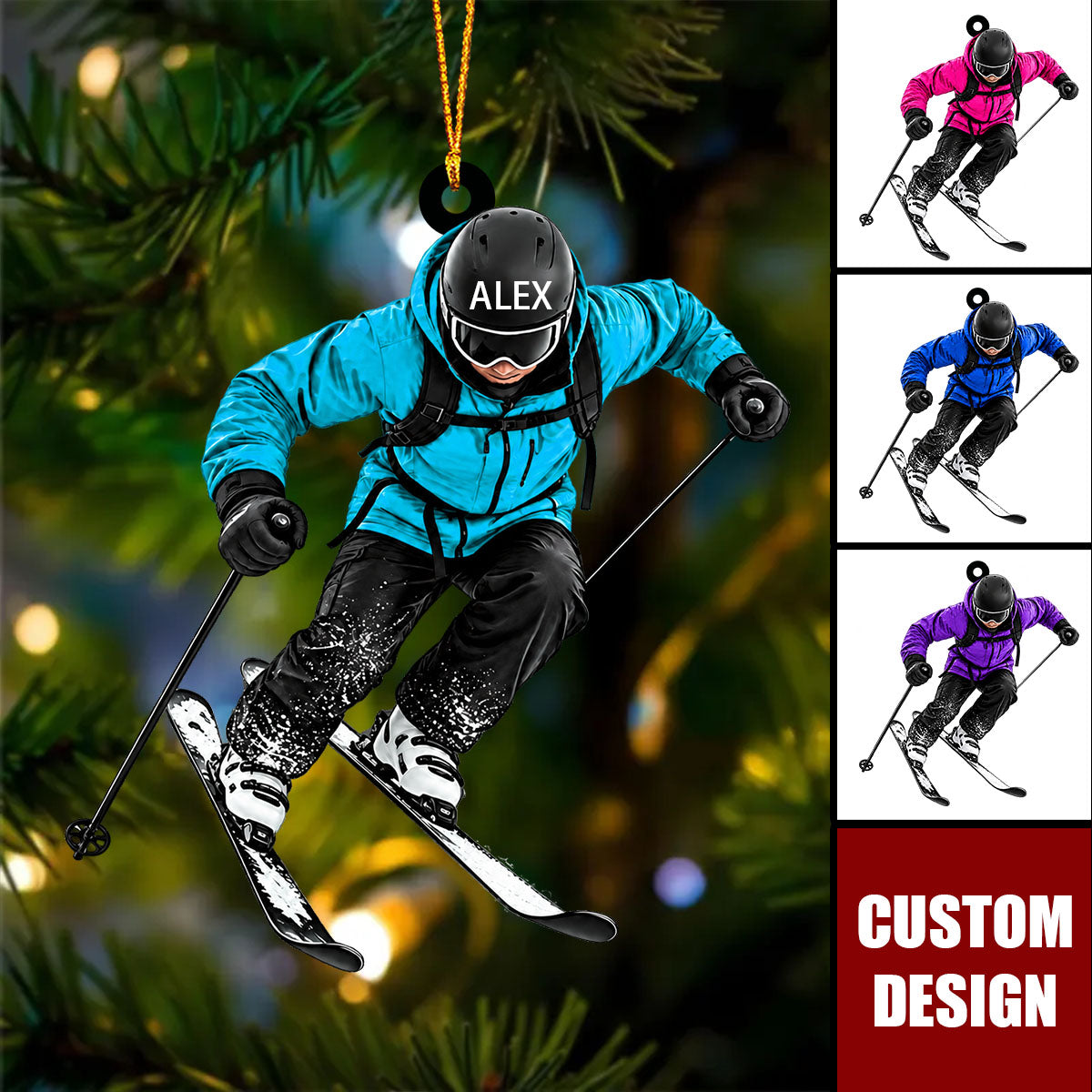 Personalized Ski Ornament,  Skier Skiing Gift