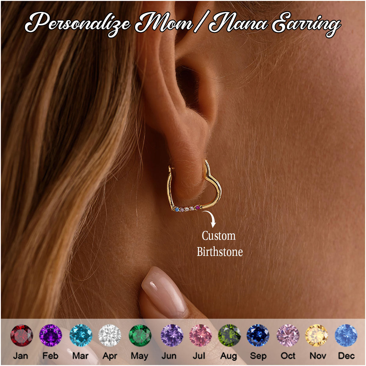 Personalised Birthstone Heart Huggies Earrings, Tiny Birthstone Hoop Earring