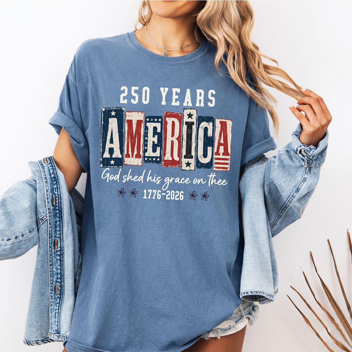 Patriotic Christian American Flag 250 Years Tee-Gift For Fourth Of July Enthusiasts