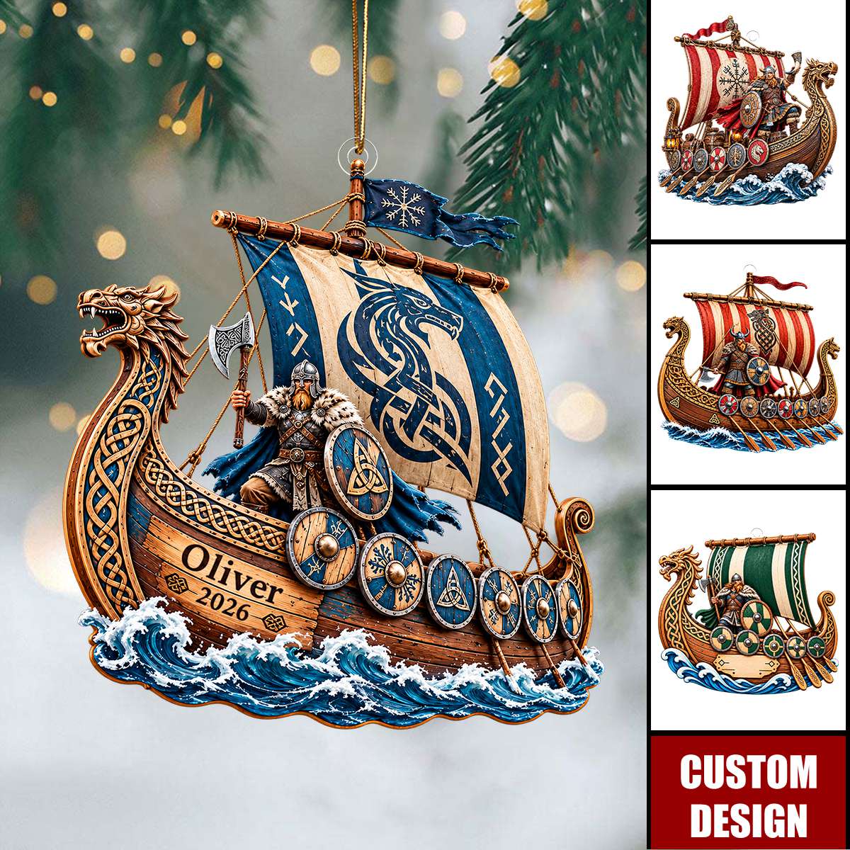 Personalized Viking Ship Christmas Ornament - Norse Warrior Gift - Viking Lover
