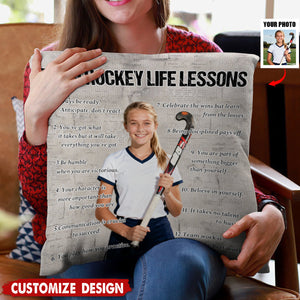 Personalized Field Hockey Life Lessons Upload Photo Pillow-Gift For Field Hockey Lovers