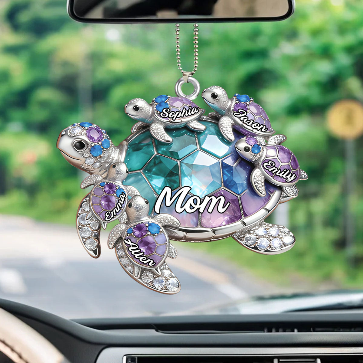 Personalized Grandma Turtle-shaped Car Hanging Ornament - Gift For Mom and Grandma