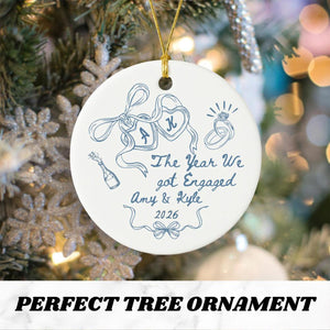 Personalized Engagement Ornament, The Year We Got Engaged Ceramic Keepsake, Custom Couple Ornament with Names and Year, Bride to Be Gift