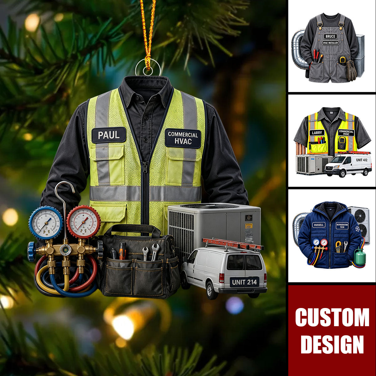 Personalized HVAC Work Shirt Acrylic Ornament - Gift for Installer Refrigeration or Service Technician