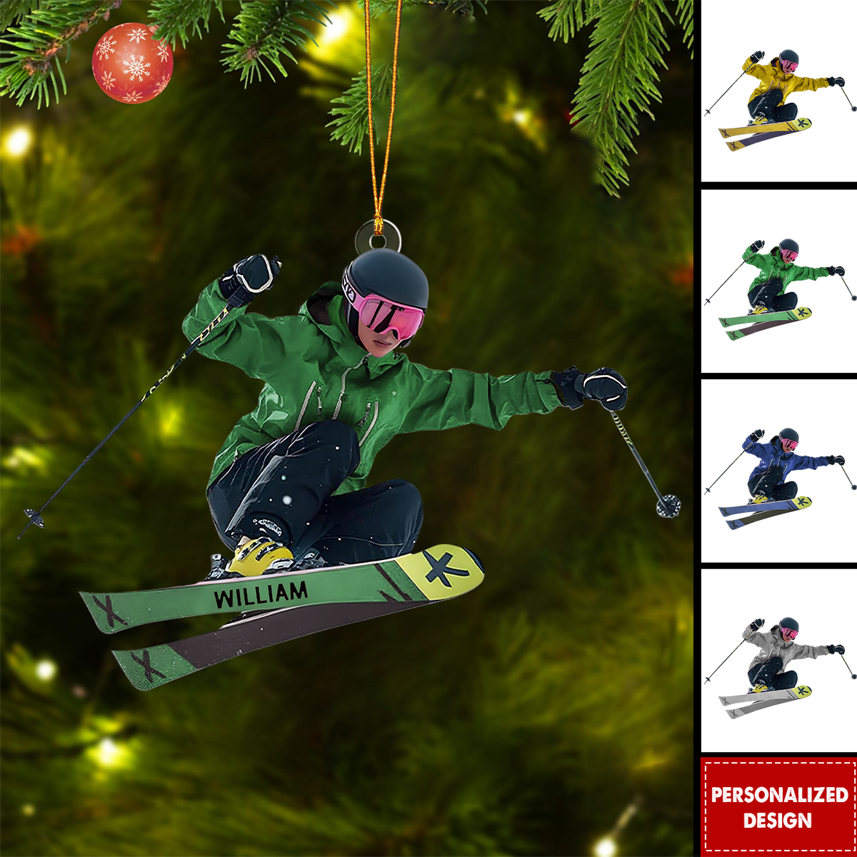 Personalized Skiing Christmas Ornament-Ski Lift Lover Gift