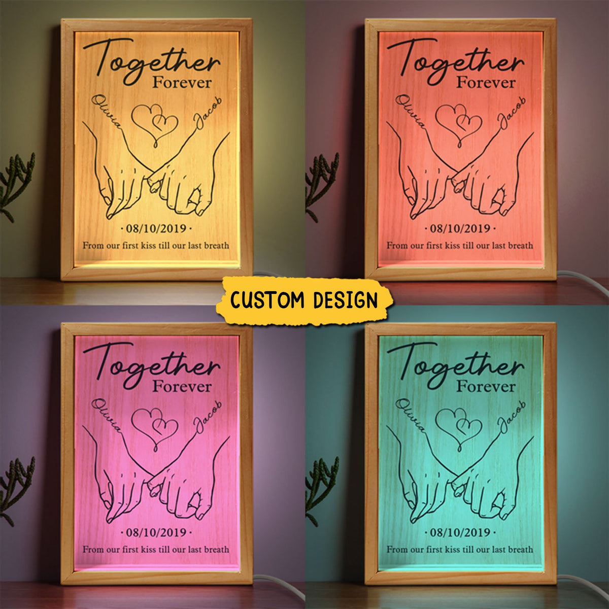 Together Forever From Our First Kiss Till Our Last Breath - Couple Personalized Frame Light Box - Gift For Husband Wife, Anniversary
