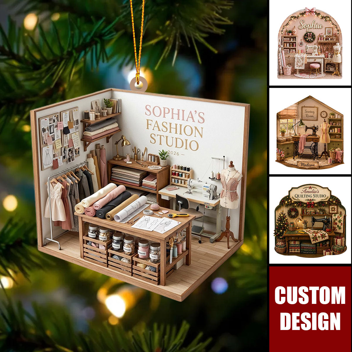Personalized Holiday Sewing Room Ornament - Sewing Lover Gift