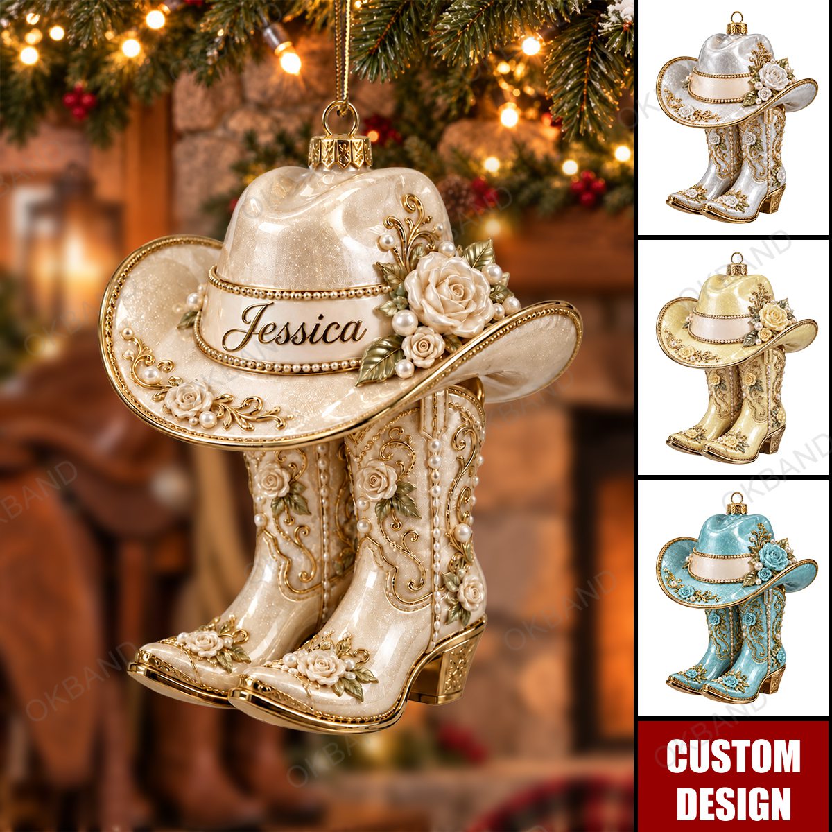 Personalized Cowgirl Boots Ornament , Custom Western Christmas Ornament