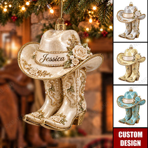 Personalized Cowgirl Boots Ornament , Custom Western Christmas Ornament