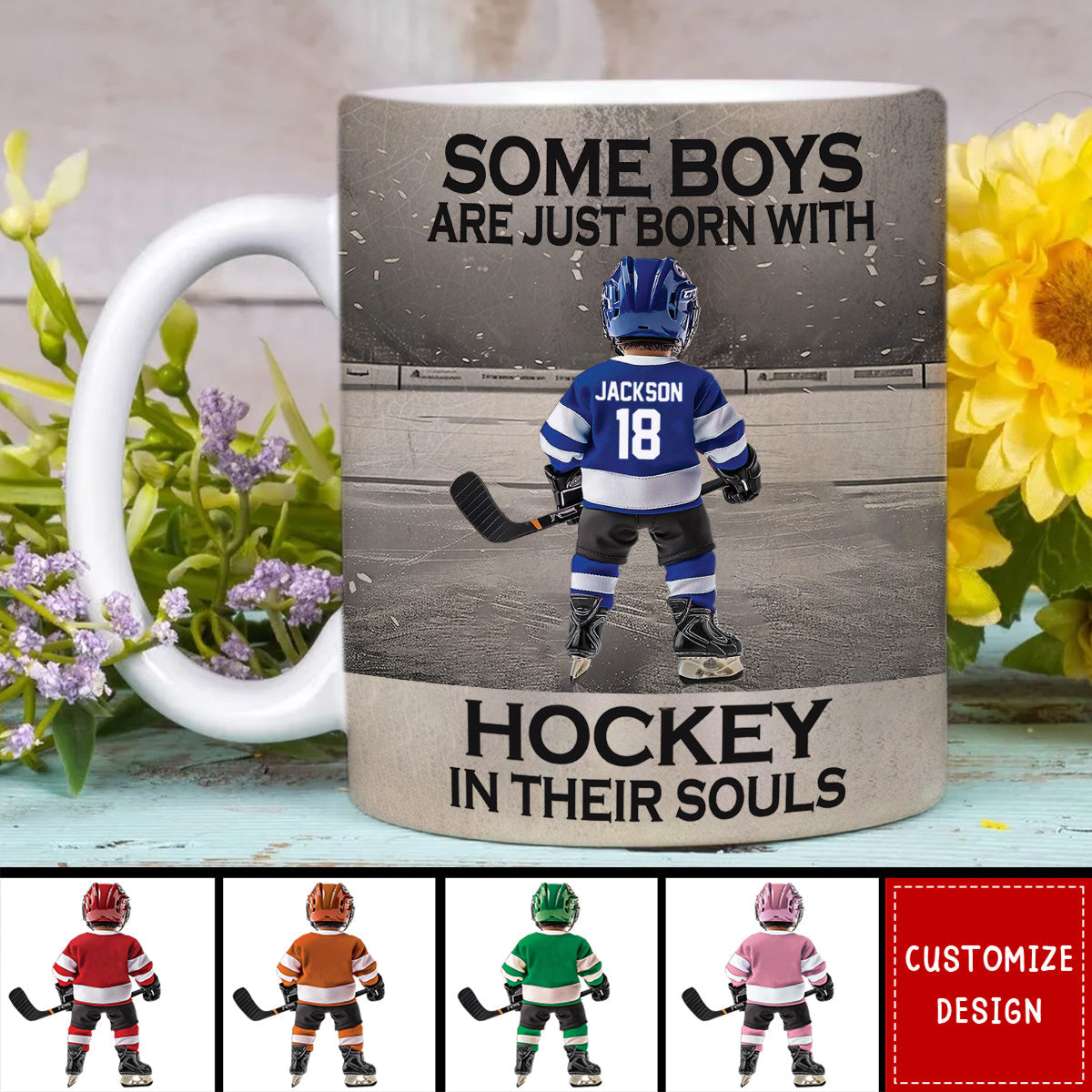 Some Boys Are Just Born With Hockey - Personalized Hockey Kid Mug - Gift For Hockey Lovers