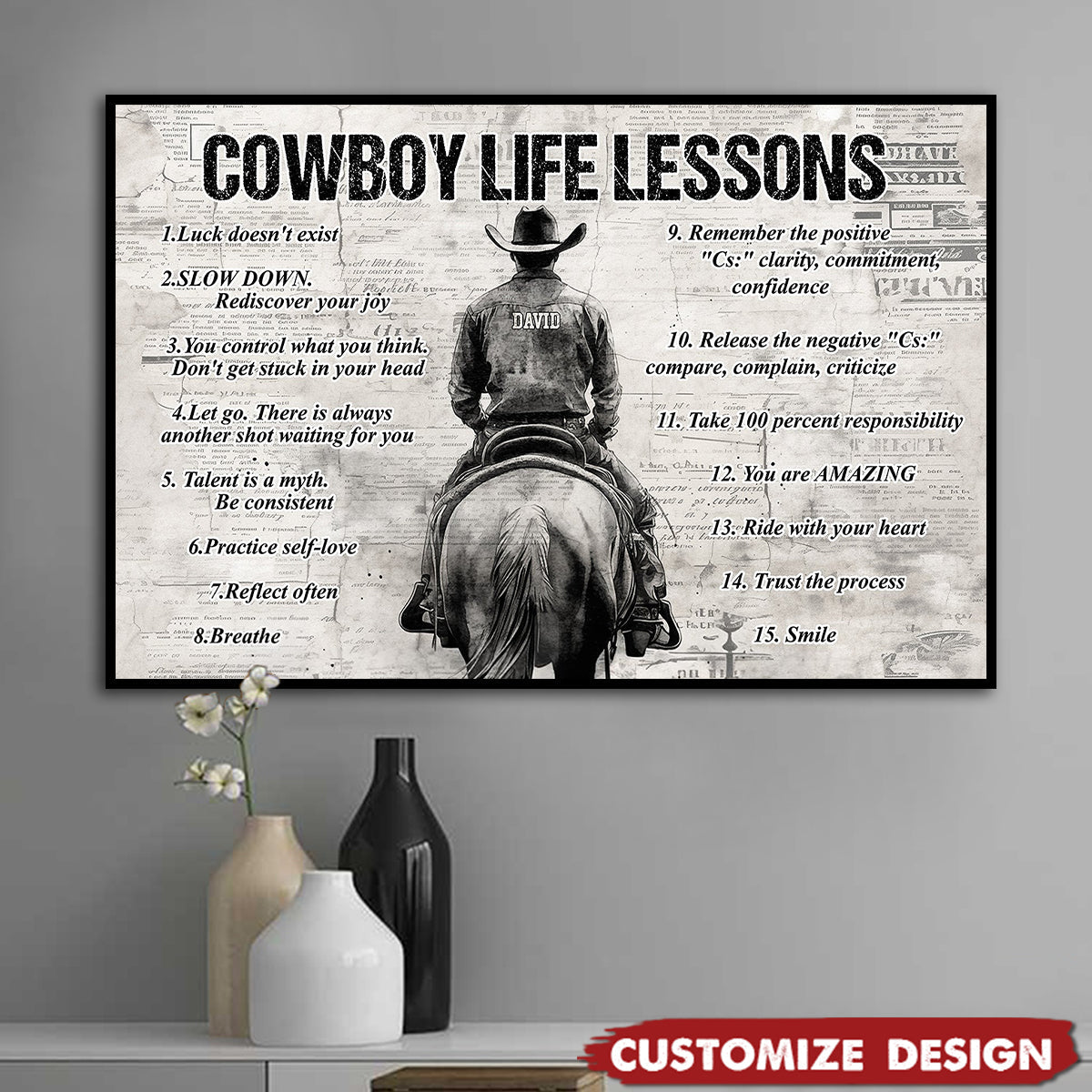 Personalized Cowboy Life Lessons Cool Quotes Poster - Gift For Cowboy