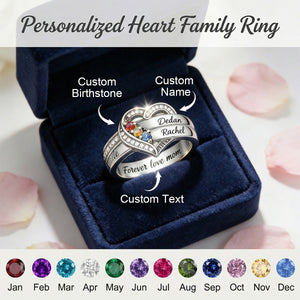 Personalized 1-8 Birthstones Heart Family Ring-Where Hearts Meet, Love Gleams In Every Stone