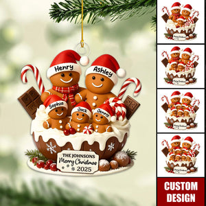 Gingerbread Family Holiday Delight Personalized Acrylic Ornament, Christmas Tree Decor, 2025 Family Ornament