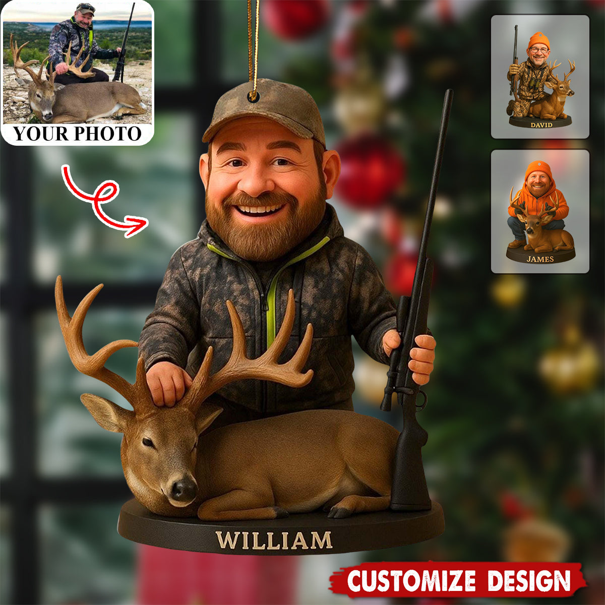 Personalized Photo Christmas Ornament - Gift For Hunting Lovers