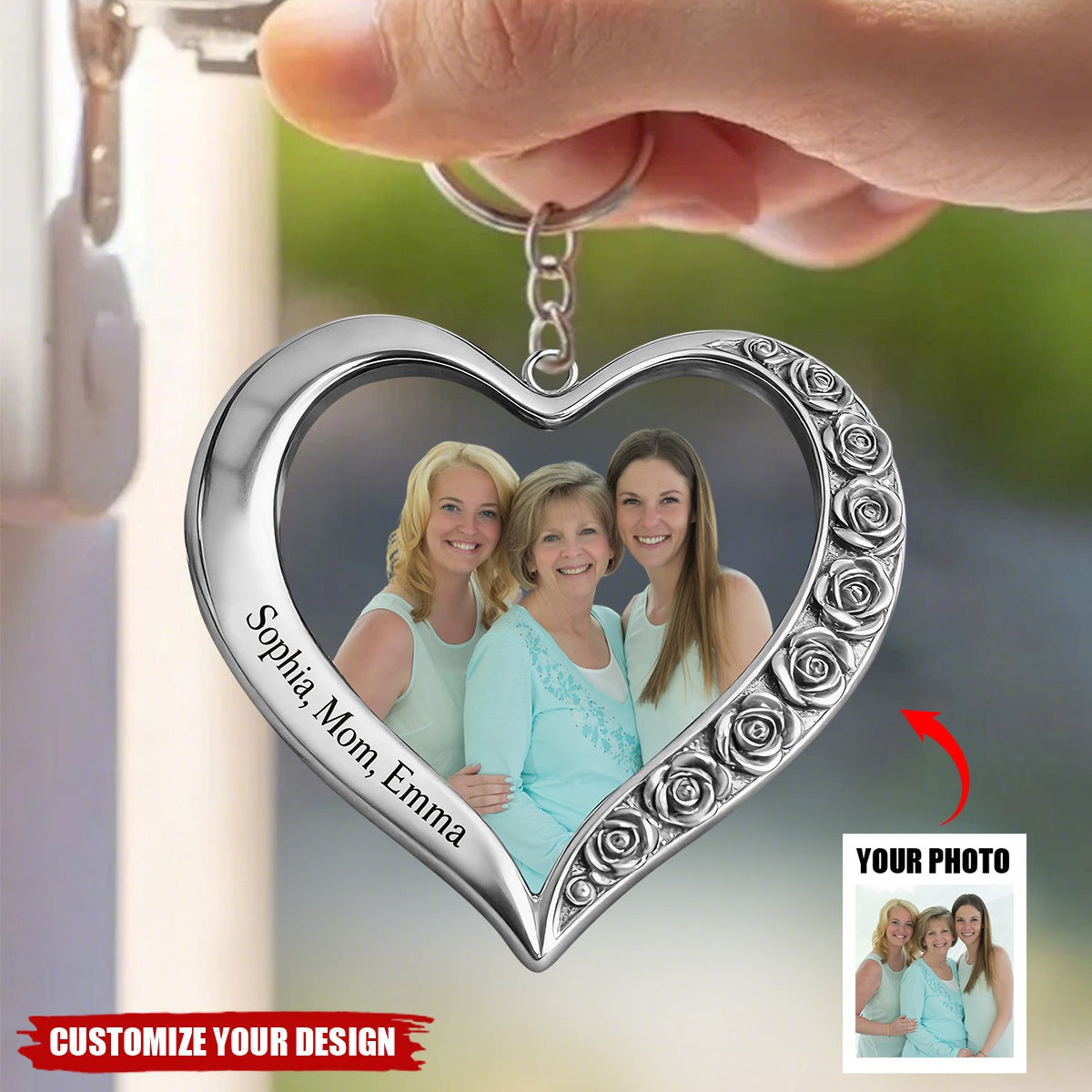 Custom From Any Photo - Personalized Family Shaped Metal Pendant Keychain