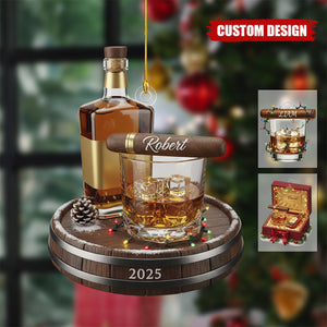 Personalized Whiskey Glass and Cigar Ornament –  Gift for Dad/Husband