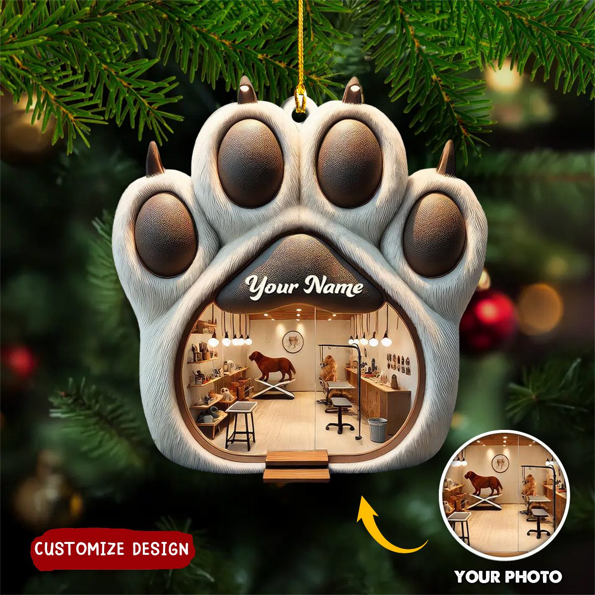 Personalized Photo Dog Paw Groomer Christmas Ornament - Gift For Dog Lovers