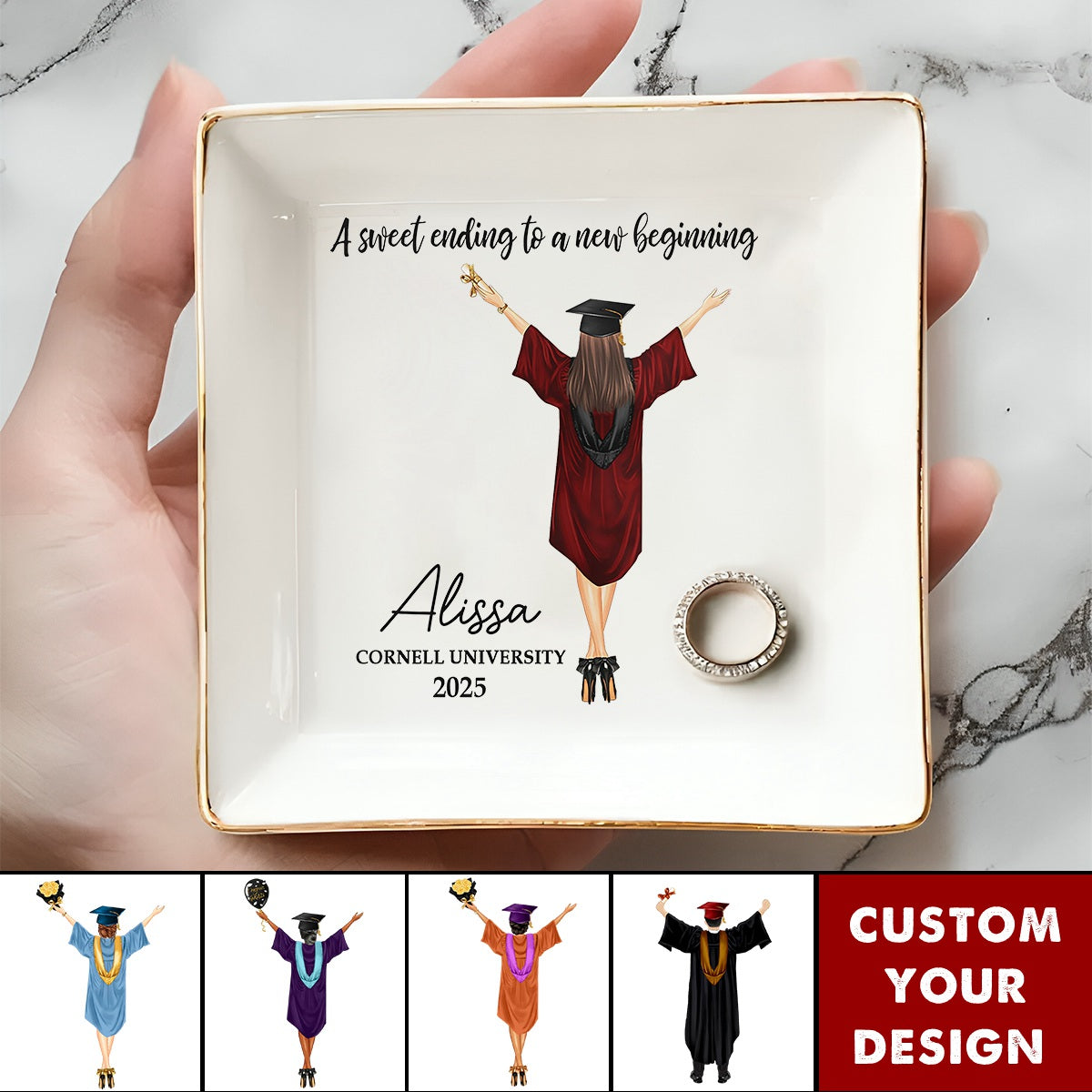 A Sweet Ending To A New Beginning - Personalized Jewelry Dish - Graduation Gift