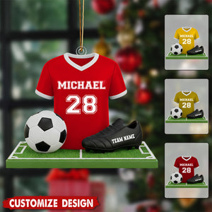 Personalized Soccer Christmas Ornament – Custom Jersey with Name & Number, Soccer Ball, Cleats Gift for Players