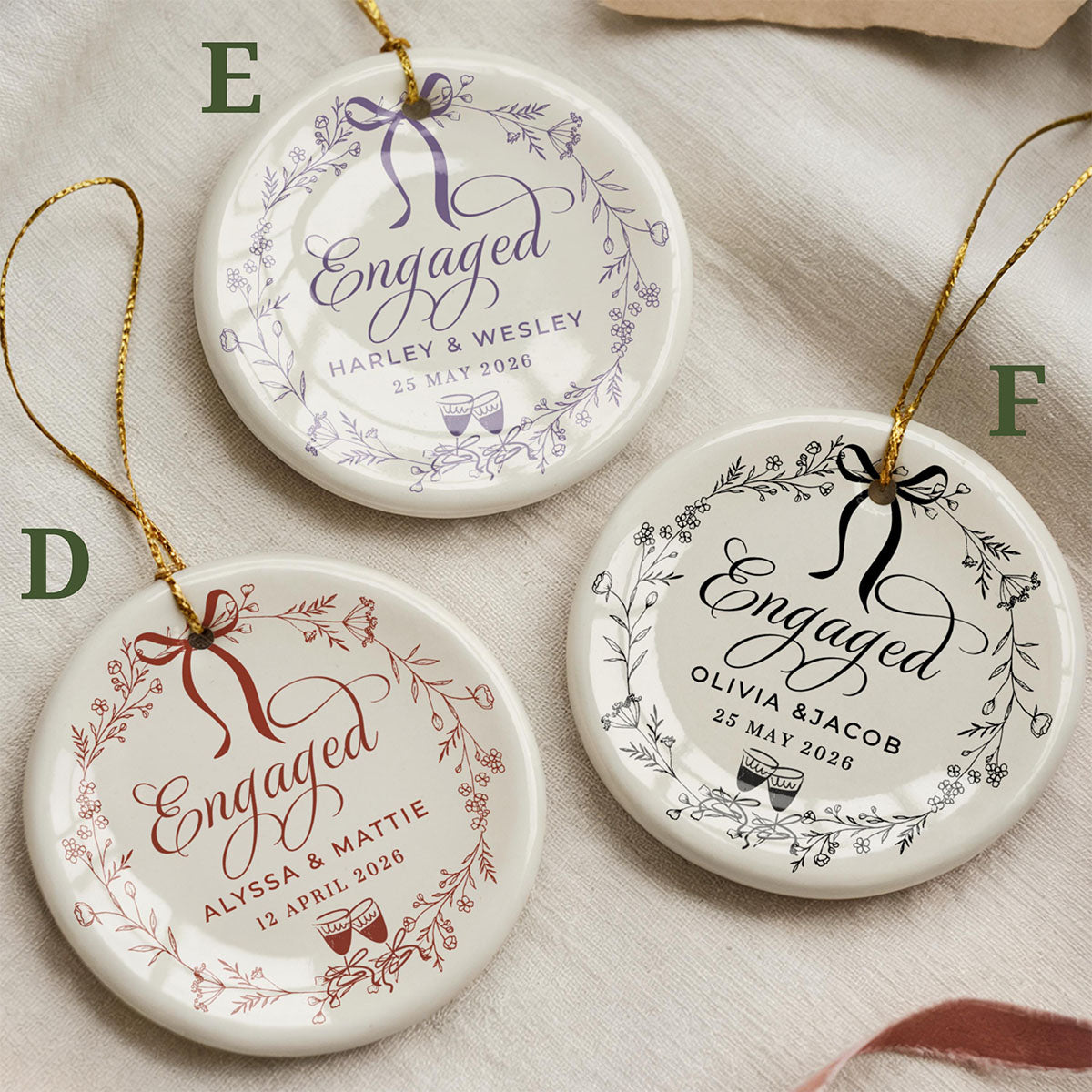 Personalized Ceramic Engaged Christmas Ornament, Custom Engagement Gift for New Couples