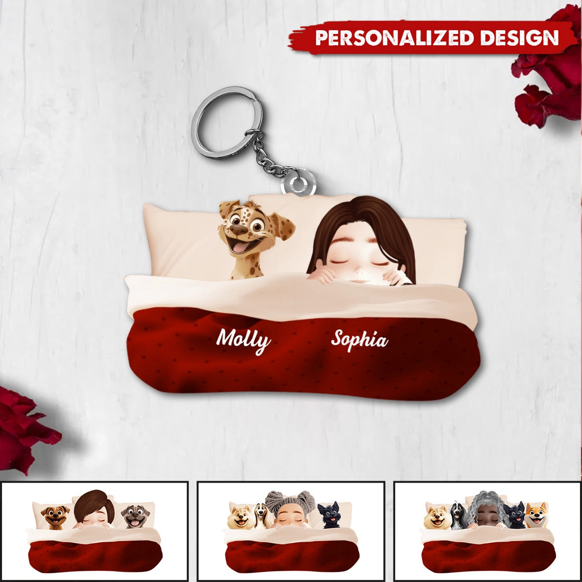 Personalized Sleeping With My Dog Keychain