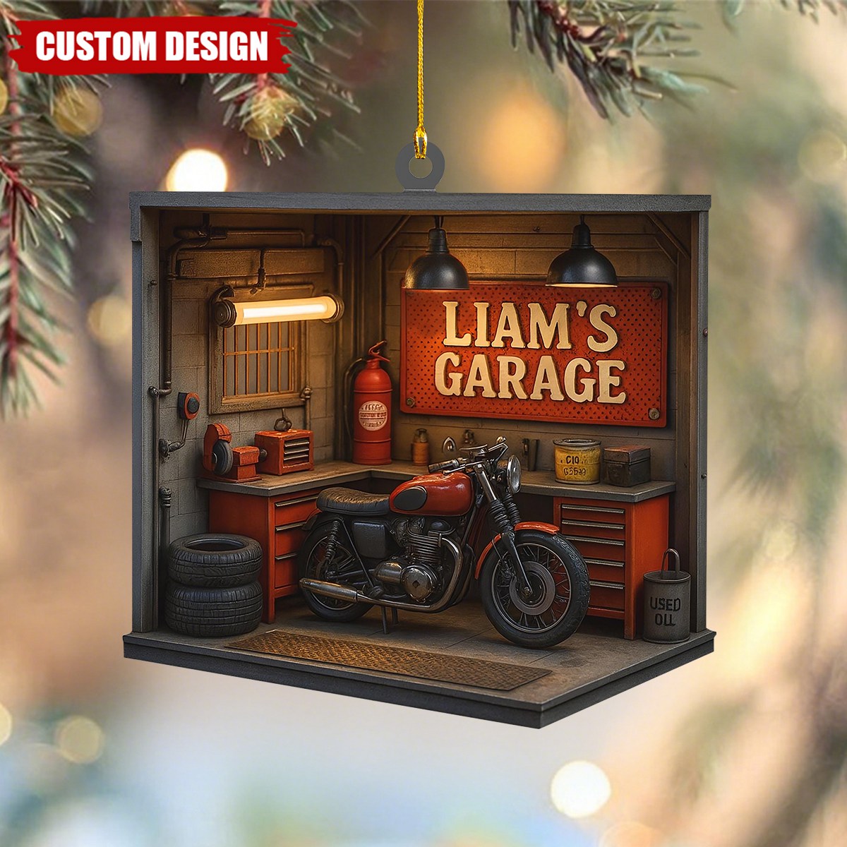 Personalized Garage Ornament – Custom Mechanic Christmas Gift, Workshop with Tools and Car Repair Decoration Keepsake 2025, Engineer Gifts