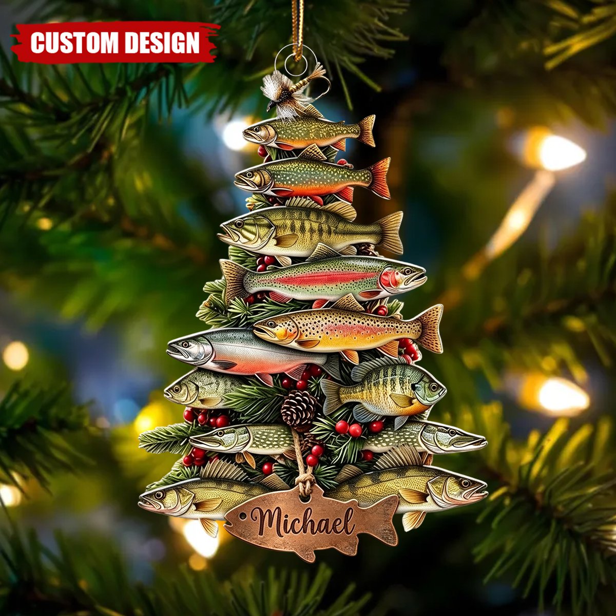 Personalized Fishing Christmas Ornament, Fisherman Gift