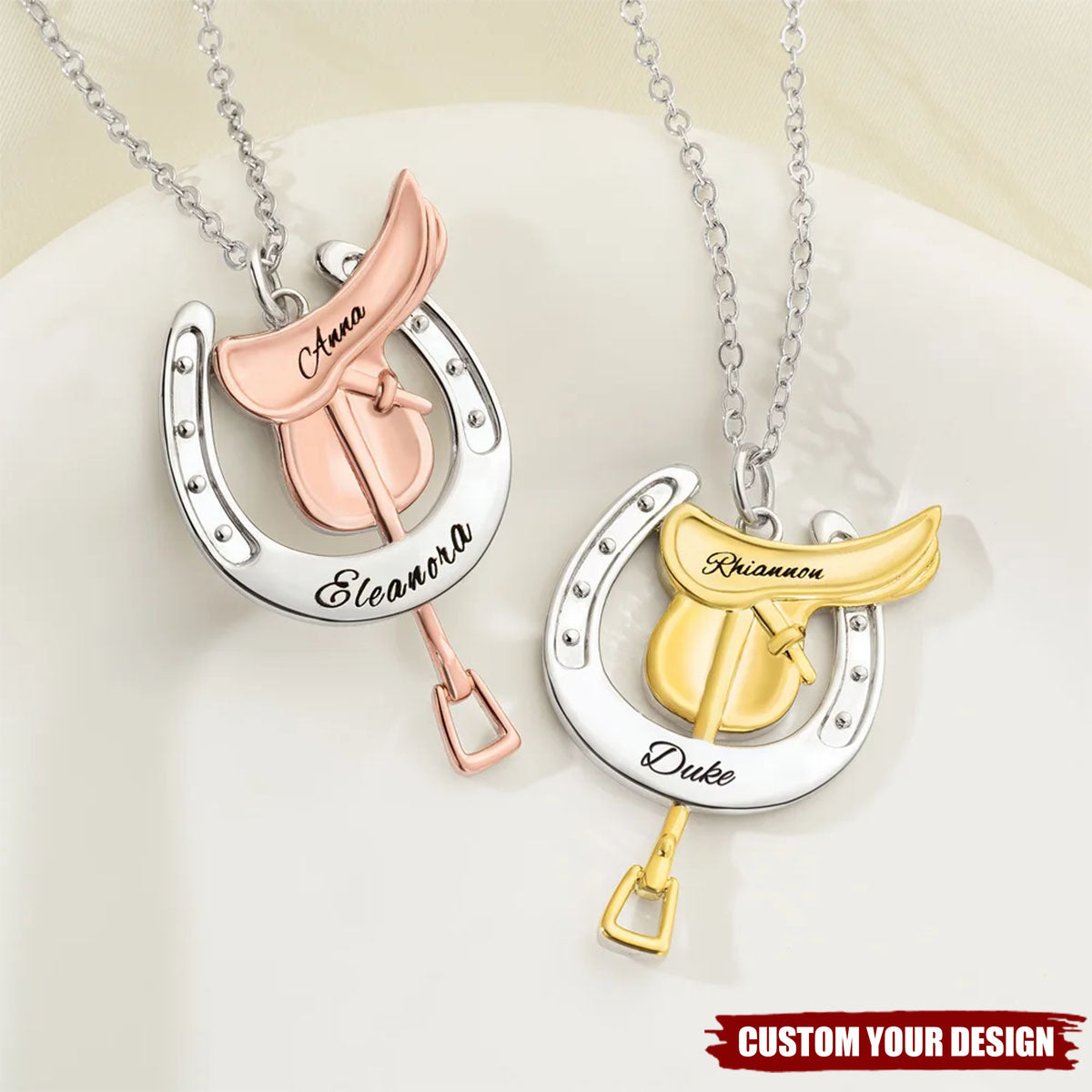 Personalized Horseshoe Saddle Protective Necklace - Dainty Jewelry Birthday Anniversary Gift for Horse Owners Lovers