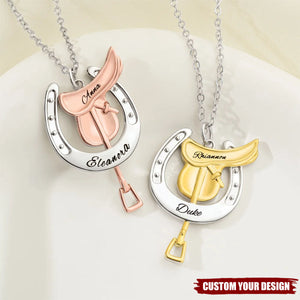 Personalized Horseshoe Saddle Protective Necklace - Dainty Jewelry Birthday Anniversary Gift for Horse Owners Lovers