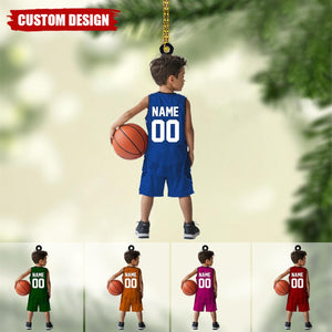 Personalized Basketball Boy Christmas Ornament, Custom Basketball Players 2D Flat Acrylic Ornament, Team Basketball, Kids Basketball Gift
