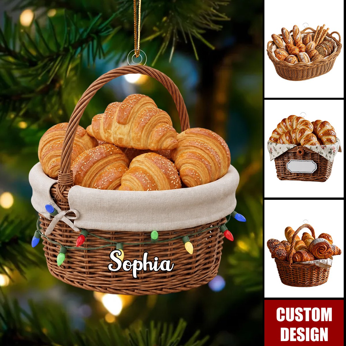Personalized French Bakery Bread Basket Ornament