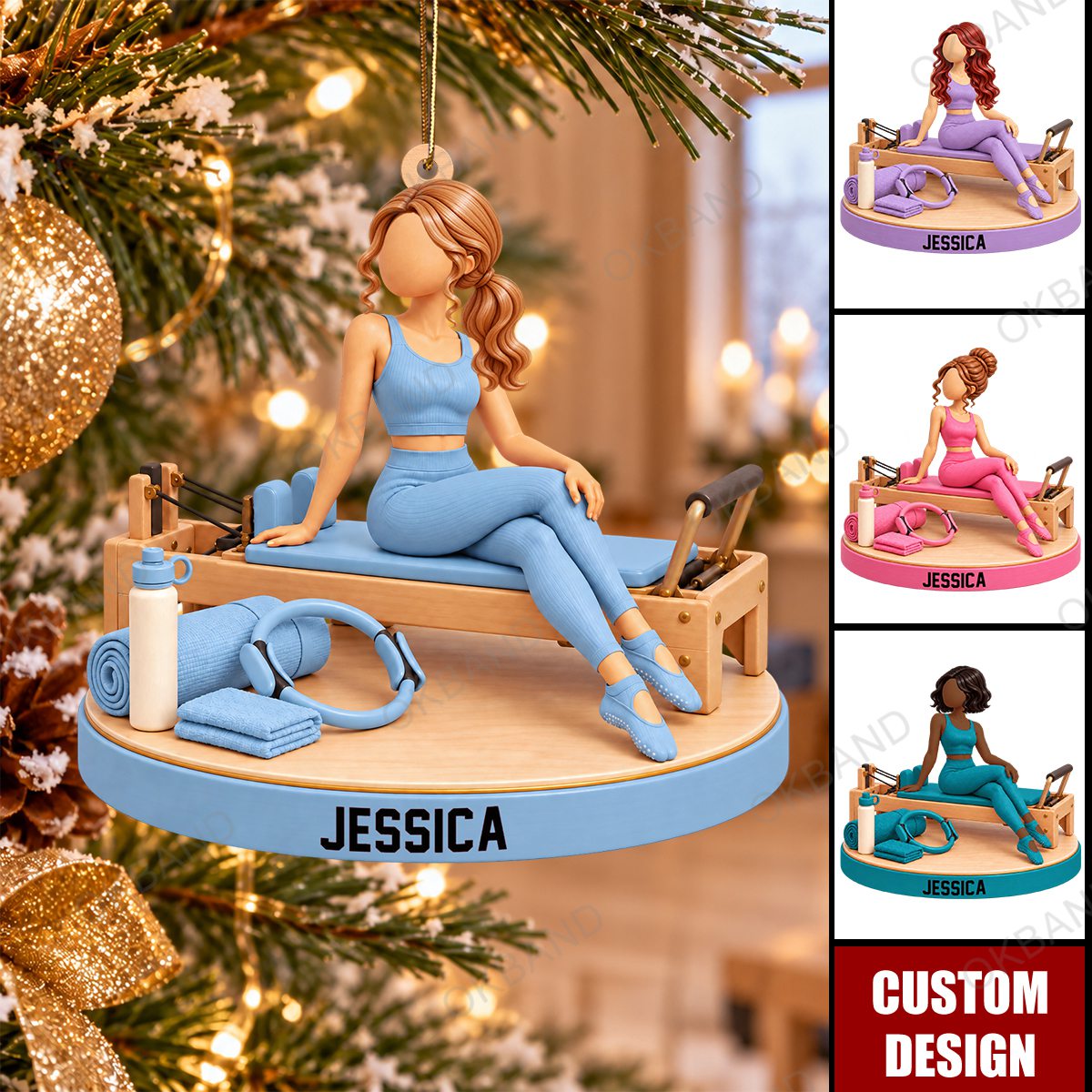 Personalized Pilates Girl Ornament, Pilates Xmas Home Decor, Fitness Lover Gift