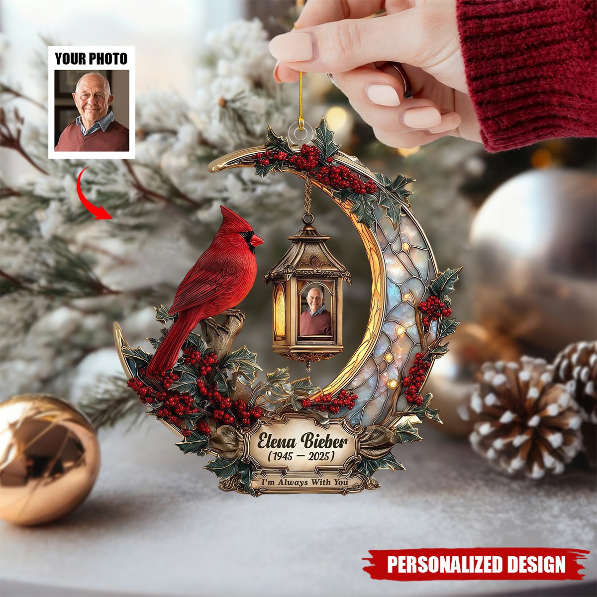 I Am Always With You-Personalized Cardinal Memorial Christmas Ornament