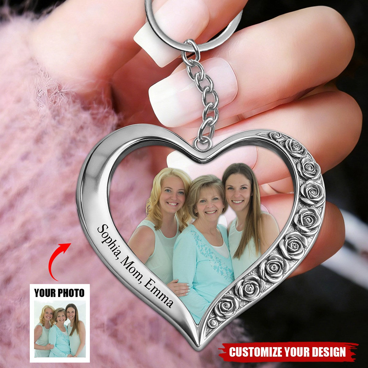 Custom From Any Photo - Personalized Family Shaped Metal Pendant Keychain
