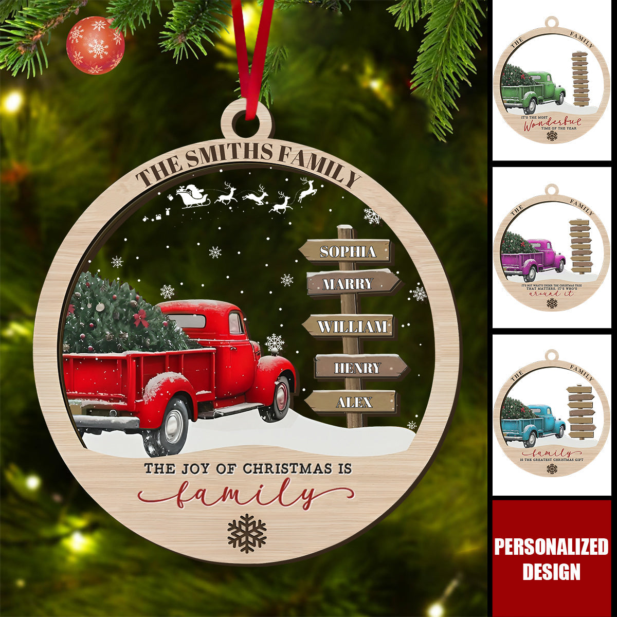 Personalized Family Red Truck Ornament-Farmhouse Christmas Decor