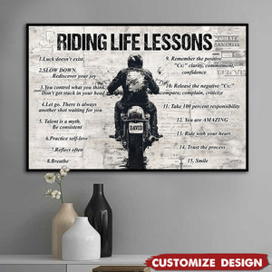 Personalized Motivational Quote Riding Life Lessons Poster - Gift For Biker