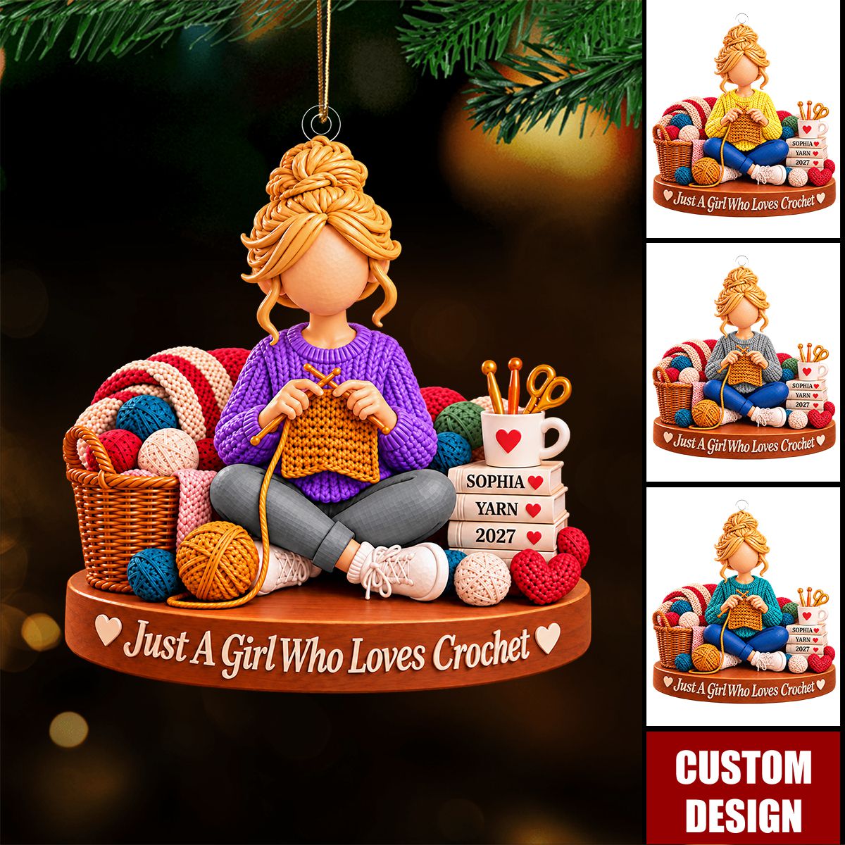 Personalized Just A Girl Who Loves Crochet Knitting Ornament, Crochet Lover Gift, Gift For Knitter