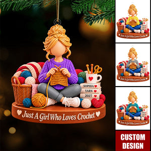 Personalized Just A Girl Who Loves Crochet Knitting Ornament, Crochet Lover Gift, Gift For Knitter