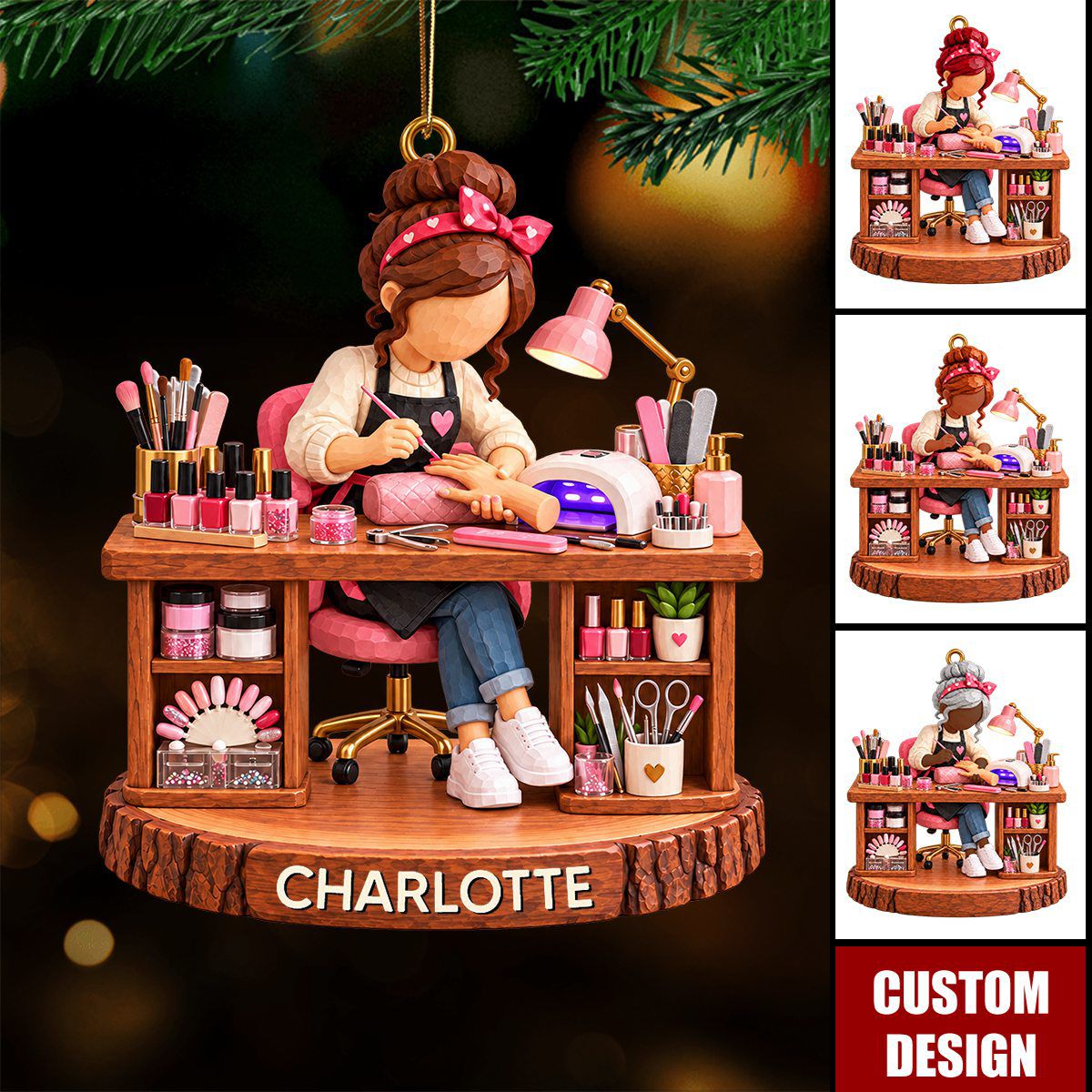 Personalized Nail Artist Ornament, Gift for Nail Stylist