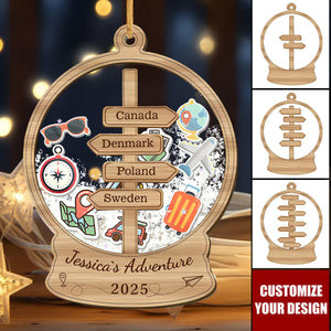 Personalized Travel Adventure Shaker Ornament, Travel Shaker Keepsake Ornament