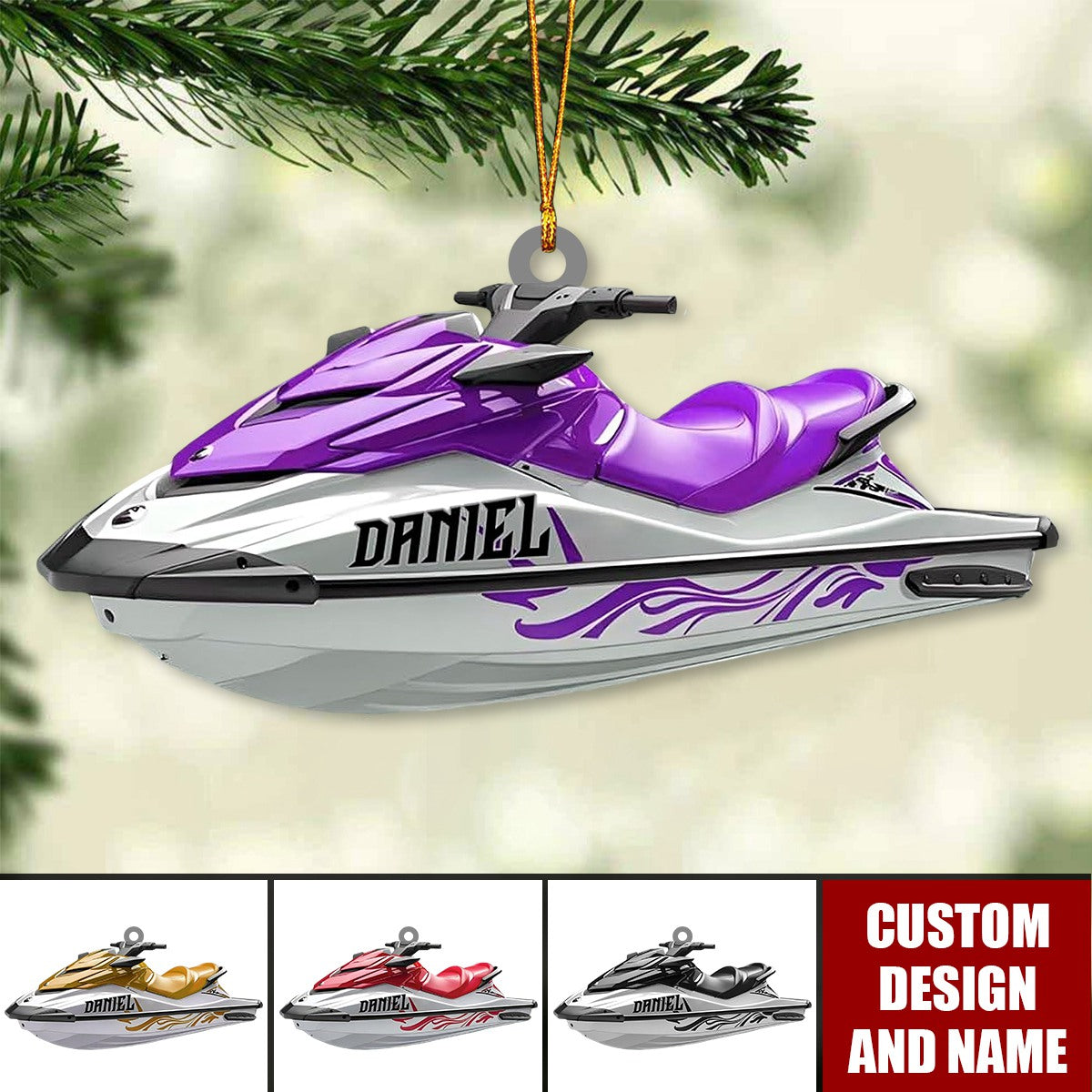Personalized Jet Boat Ski Christmas Ornament, Skiing Jet Boat Christmas Tree Ornament